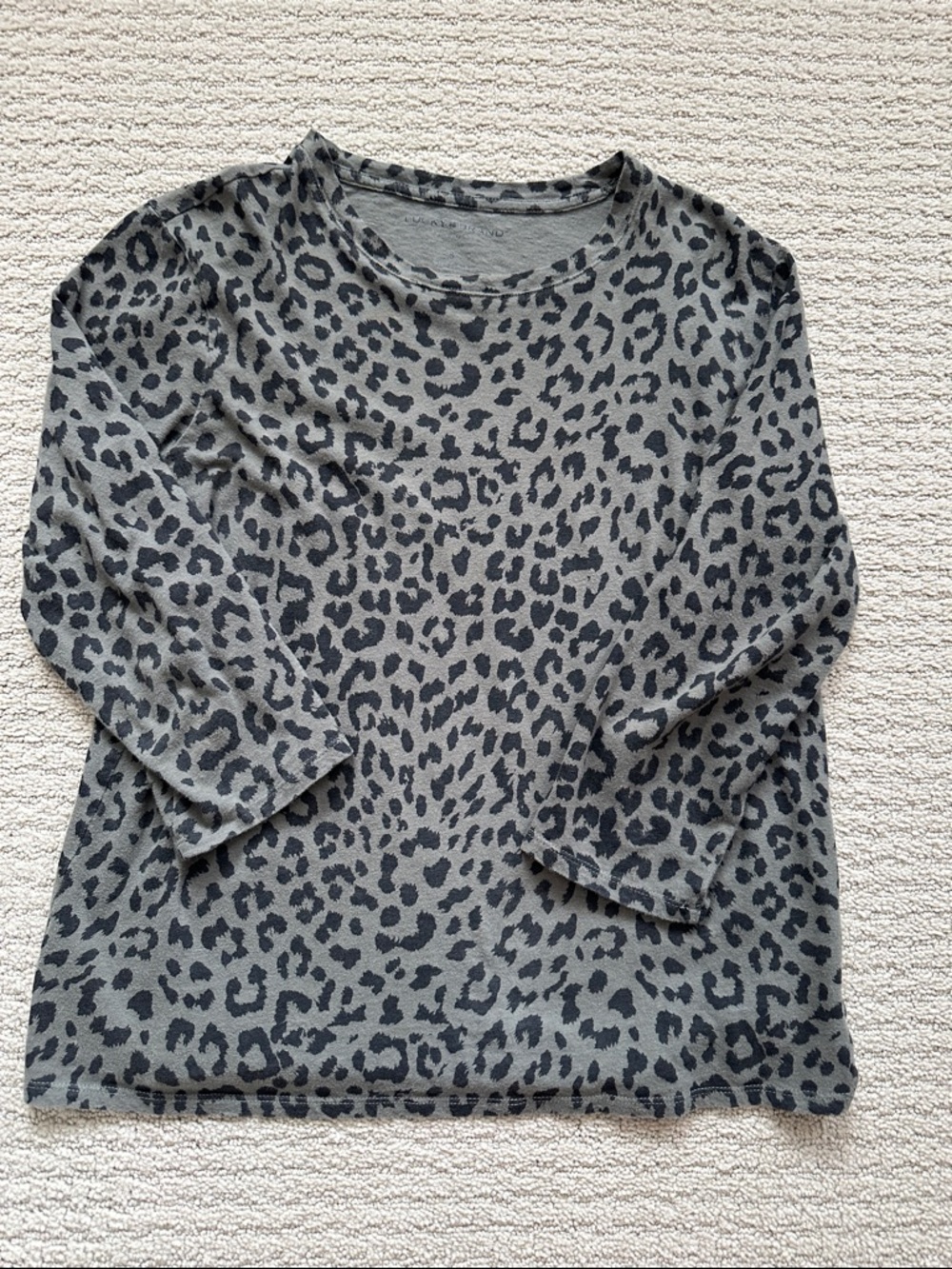 Lucky Brand Olive Leopard Print 3/4 Sleeve Tee